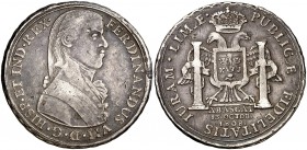 1808. Fernando VII. Lima. Medalla de Proclamación. Módulo inferior a 8 reales. (Ha. 28). 26,85 g. MBC.