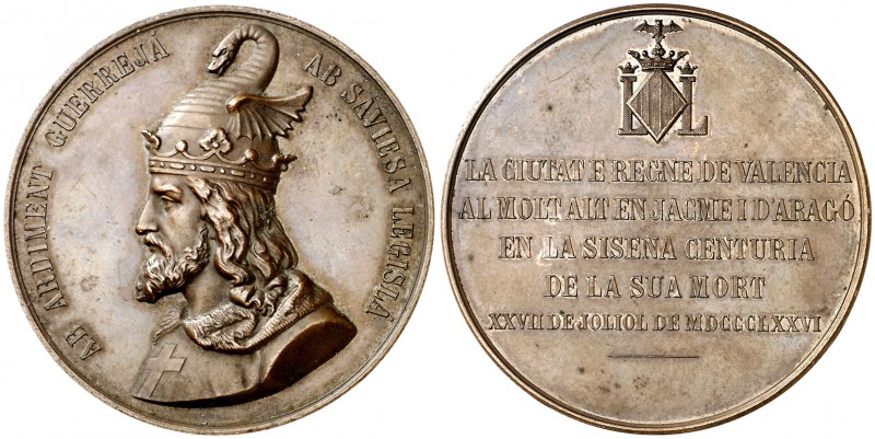 1876. Valencia. 600 años de la muerte de Jaume I. Medalla. (Cru.Medalles 656a). ...