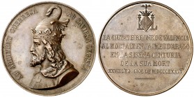 1876. Valencia. 600 años de la muerte de Jaume I. Medalla. (Cru.Medalles 656a). 62,77 g. 50 mm. Bronce. EBC.