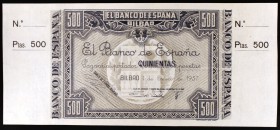 1937. 500 pesetas. (Ed. NE26f). 1 de enero. Antefirma: Caja de Ahorros y Monte de Piedad Municipal de Bilbao. Con matriz lateral a izquierda y derecha...