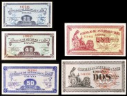 1937. Asturias y León. 25, 40, 50 céntimos, 1 y 2 pesetas. (Ed. C45 a C49). Serie completa. EBC/S/C-.