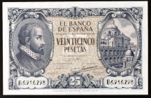 1940. 25 pesetas. (Ed. D37a). 9 de enero, Juan de Herrera. Serie B. Raro así. S/C-.