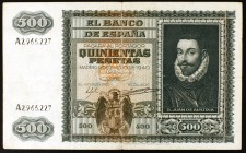 1940. 500 pesetas. (Ed. D40). 9 de enero, Juan de Austria. Serie A. Raro. MBC-.