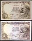 1946. 100 pesetas. (Ed. D52 y D52a). 19 de febrero, Goya. Lote de 2 billetes, sin serie y serie B. EBC+/S/C-.