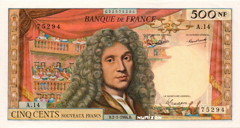 France, 500 nouveaux francs Type 1959 Molière, P.145a, F.60.06, A.14 75294, 2-1-...
