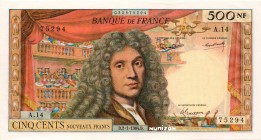 France [#145, AU] 500 nouveaux francs Type 1959 Molière