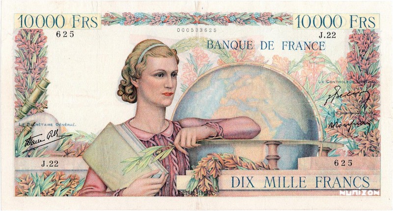 France, 10000 francs Type 1945 Génie francais, P.132, F.50.01, J.22 625, 27-12-1...