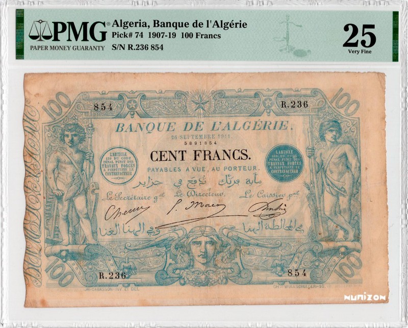 ---- SOLD ----
Algeria [#74, VF] 100 francs Bleu Type 1874
Algeria, 100 francs...