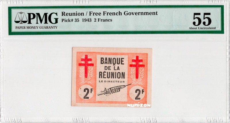 Reunion, 2 francs Croix de Lorraine Type 1943, P.35, #K471, #B226a, , 12-08-1943...
