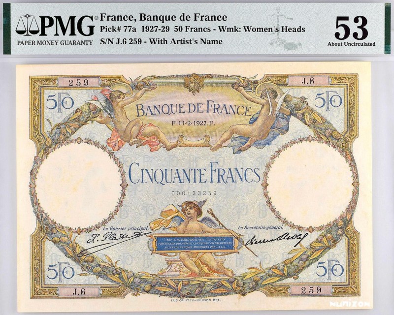 France, 50 francs Type 1927 Luc-Olivier Merson, P.77a, F.15.01, J.6 259, 11-2-19...