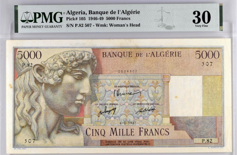 Algeria, 5000 francs Apollon Type 1946, P.105b, MK49b, B144b, P.82 507, 04-03-19...