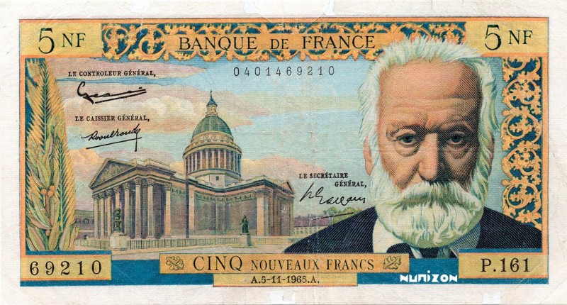 France, 5 nouveaux francs Type 1959 Victor Hugo, P.141, F.56.21, P.161 69210, 05...