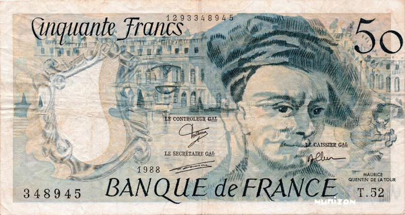 France, 50 Francs Type 1976 Quentin de La Tour, P.152d, F.67.14, T.52 348945, 19...