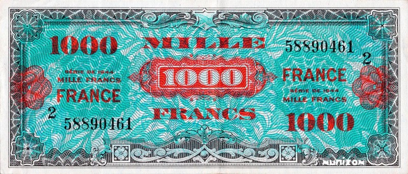 France, 1000 francs Verso France Type 1945, P.125b, #VF.27.02, 58890161 , 04-06-...