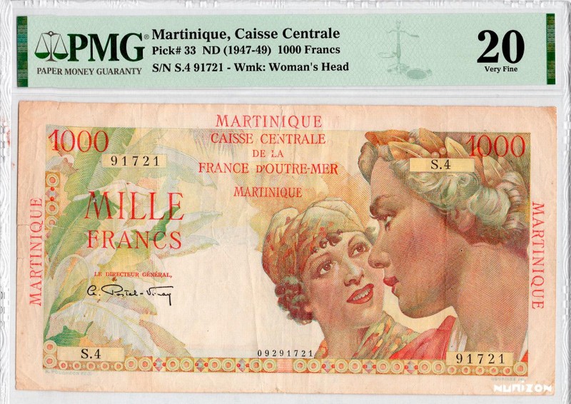 Martinique, 1000 francs Union française Type 1946, P.33, #K340, #CCFO B11a, S.4 ...