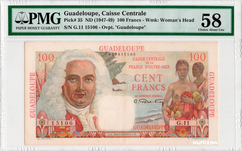 Guadeloupe, 100 francs La Bourdonnais Type 1946, P.35a, #K133, #B409a, G.11 1510...