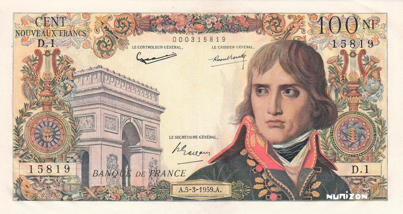 France, 100 nouveaux francs Type 1959 Bonaparte, P.144, F.59.01, D.1 15819, 05-0...