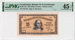 Guadeloupe [#21, XF+] 5 francs Type 1942 (US)