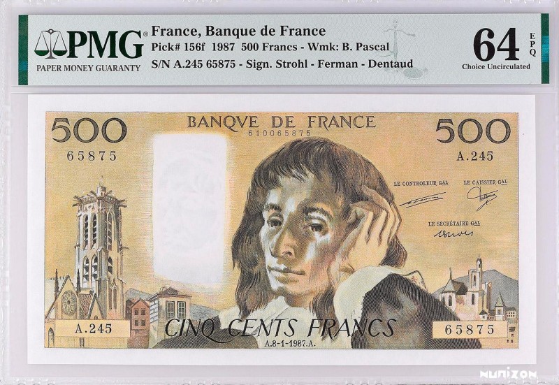 France, 500 francs Type 1968 Pascal, P.156f, F.71.35, A.245 65875, 1987, Premièr...