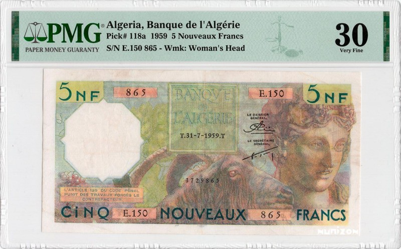 Algeria, 5 NF Bacchus Type 1959, P.118a, #MK56a, B146a, E.150 865, 31-07-1959,