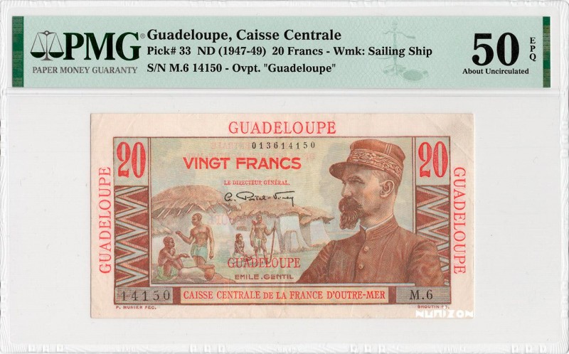 Guadeloupe, 20 francs Émile Gentil Type 1946, P.33, #K131, #B407a, M.6 14150, 19...