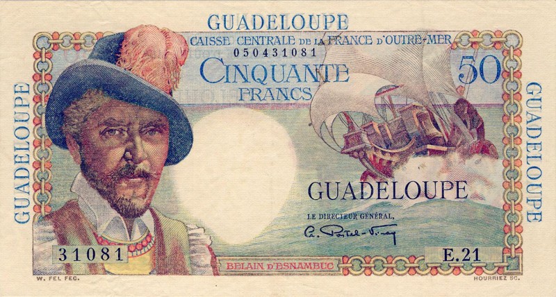 Guadeloupe, 50 francs Belain d'Esnambuc Type 1946, P.34, #K132, #B408a, E.21 310...