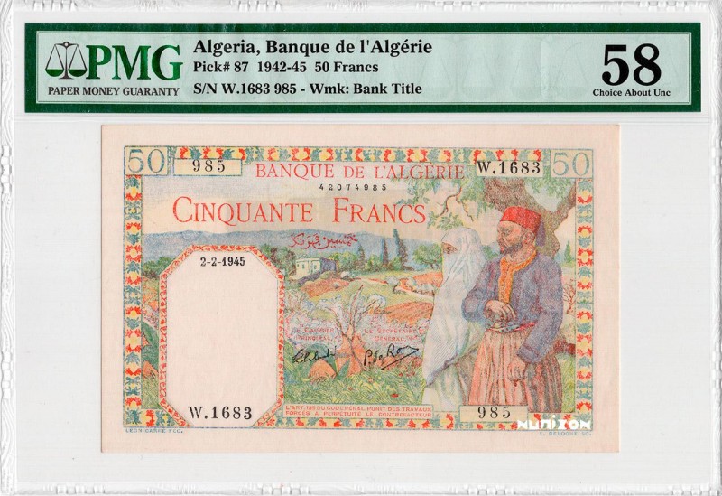 Algeria, 50 francs Type 1938 Filigrane « lettres », P.87, #MK20a, #B130d, W.1683...