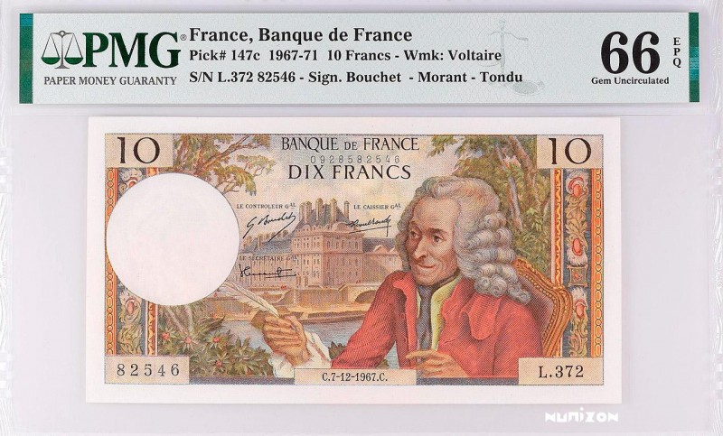 France, 10 francs Type 1963 Voltaire, P.147c, F.62.30, L.372 82546, 7-12-1967,