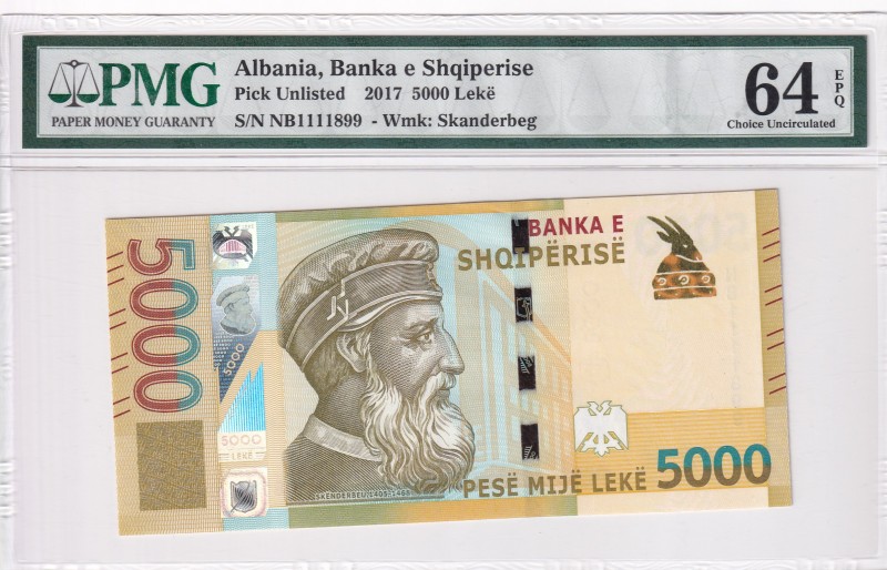 Albania, 5.000 Lekë, 2017, UNC, pNew
PMG 64 EPQ
Estimate: USD 80-160