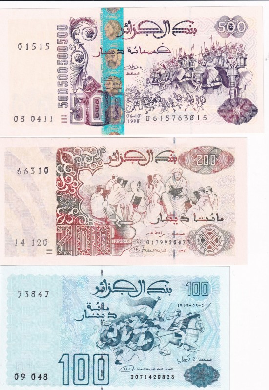 Algeria, 100-200-500 Dinars, 1992/1998, UNC, p137; p138; p141, (Total 3 banknote...