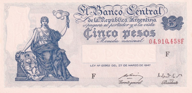 Argentina, 5 Pesos, 1947, UNC, p258
Estimate: USD 25-50