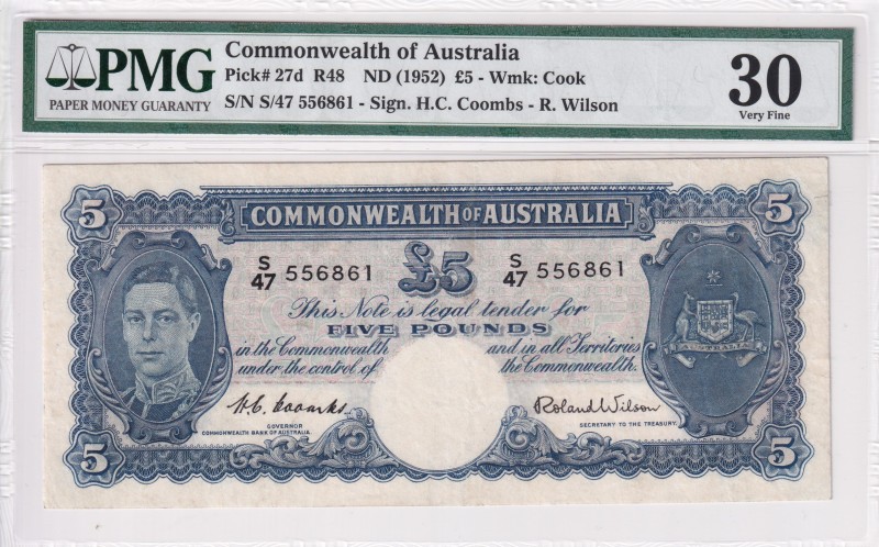 Australia, 5 Pounds, 1952, VF, p27d
PMG 30
Estimate: USD 300-600