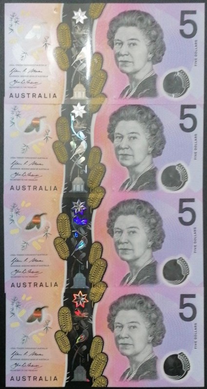 Australia, 5 Dollars, 2016, UNC, p62, (Total 4 banknotes)
Queen Elizabeth II po...