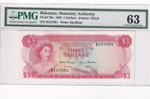 Bahamas, 3 Dollars, 1968, UNC, p28a
PMG 63
Estimate: USD 75-150