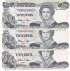 Bahamas, 1/2 Dollar, 1984, UNC, p42a, (Total 3 consecutive banknotes)
Queen Elizabeth II. Potrait
Estimate: USD 30-60