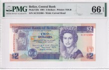 Belize, 2 Dollars, 1991, UNC, p52b
PMG 66 EPQ, Queen Elizabeth II. Potrait
Estimate: USD 35-70