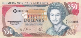 Bermuda, 50 Dollars, 1992, UNC(-), p40a
Top 100 Serial Numbers, Queen Elizabeth II Portrait, Commemorative Banknote
Estimate: USD 250-500