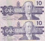 Canada, 10 Dollars, 1989, XF(-), p96a, (Total 2 banknotes)
One of them has a ballpoint pen mark on the back.
Estimate: USD 20-40