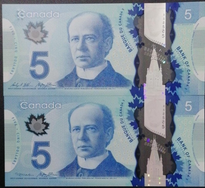 Canada, 5 Dollars, 2013, UNC, p106, (Total 2 banknotes)
Polymer plastics bankno...