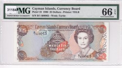 Cayman Islands, 25 Dollars, 1996, UNC, p19
PMG 66 EPQ, Queen Elizabeth II. Potrait
Estimate: USD 100-200