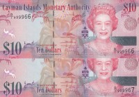 Cayman Islands, 10 Dollars, 2010, UNC, p40a, (Total 2 consecutive banknotes)
Queen Elizabeth II. Potrait
Estimate: USD 35-70