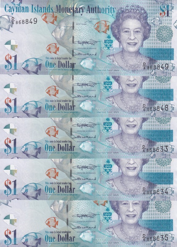 Cayman Islands, 1 Dollar, 2018, UNC, pNew, (Total 5 banknotes)
Queen Elizabeth ...