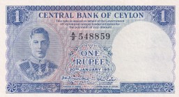 Ceylon, 1 Rupee, 1951, AUNC(-), p47
Estimate: USD 75-150