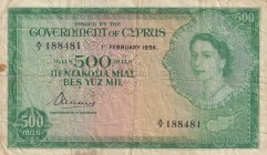 Cyprus, 500 Mils, 1956, FINE, p34a
Queen Elizabeth II. Potrait
Estimate: USD 100-200
