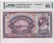 Czechoslovakia, 5.000 Korun, 1920, UNC, p19s, SPECIMEN
PMG 65 EPQ
Estimate: USD 250-500