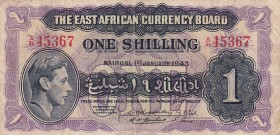 East Africa, 1 Shilling, 1943, VF, p27
There are pinholes
Estimate: USD 25-50