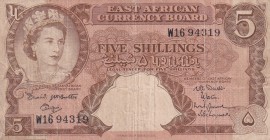 East Africa, 5 Shillings, 1958, FINE, p37
Queen Elizabeth II. Potrait
Estimate: USD 50-100