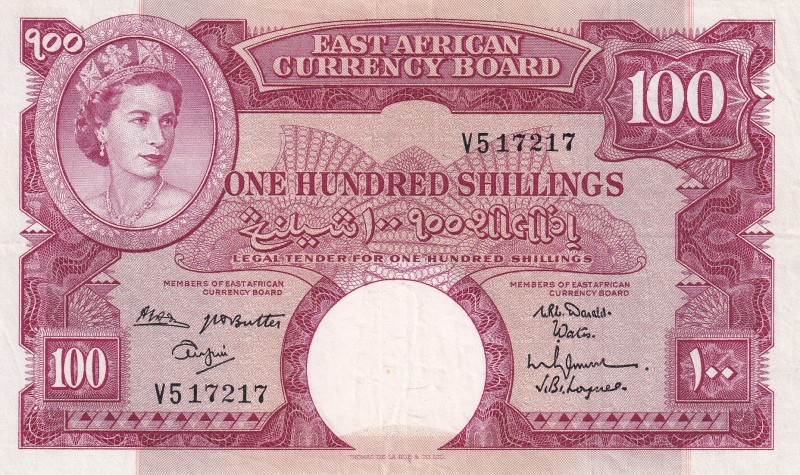 East Africa, 100 Shillings, 1962, VF(+), p44b
Queen Elizabeth II. Potrait
Esti...