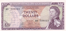 East Caribbean States, 20 Dollars, 1965, UNC, p15g
Queen Elizabeth II. Potrait
Estimate: USD 450-900