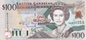 East Caribbean States, 100 Dollars, 1998, UNC, p36a
Queen Elizabeth II. Potrait
Estimate: USD 250-500